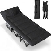Huitich comfortable folding camping cot in black with padded surface and carrying bag
